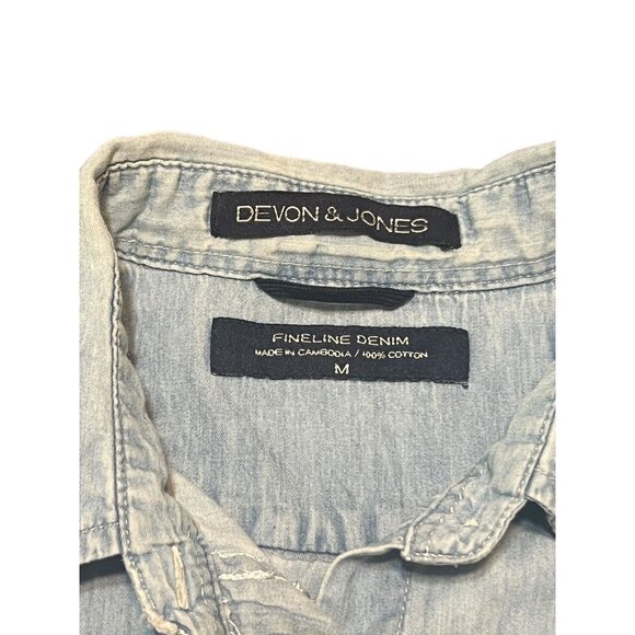 Devon Jones Fineline Denim Shirt Button Front Long Sleeves Distressing Sz M - Picture 4 of 5